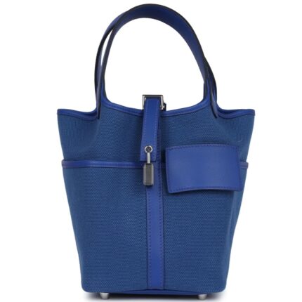 HERMÈS PICOTIN CARGO 18 BLEU ROYAL SWIFT AND TOILE CANVAS PALLADIUM HARDWARE