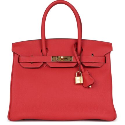 PRE-OWNED HERMÈS BIRKIN 30 ROUGE PIVOINE TOGO GOLD HARDWARE