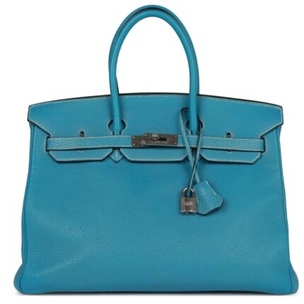 PRE-OWNED HERMÈS BIRKIN 35 BLUE JEAN TOGO PALLADIUM HARDWARE