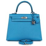 HERMÈS KELLY SELLIER 25 BLEU ZANZIBAR CHEVRE PALLADIUM HARDWARE