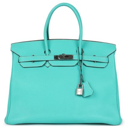 PRE-OWNED HERMÈS BIRKIN 35 LAGON TOGO PALLADIUM HARDWARE