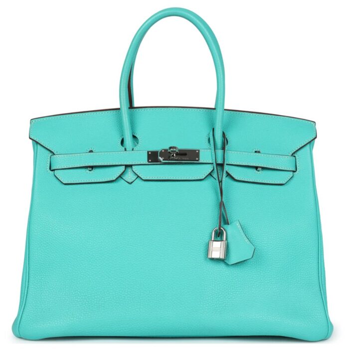 PRE-OWNED HERMÈS BIRKIN 35 LAGON TOGO PALLADIUM HARDWARE