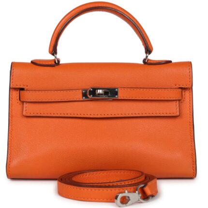 PRE-OWNED HERMÈS MICRO KELLY 15 ORANGE SWIFT PALLADIUM HARDWARE