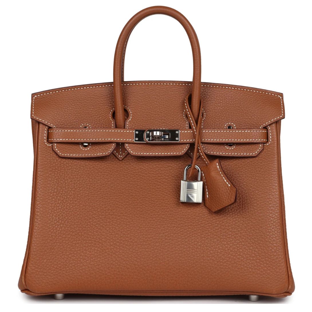 PRE-OWNED HERMÈS BIRKIN 25 GOLD TOGO PALLADIUM HARDWARE