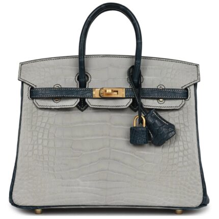 HERMÈS SPECIAL ORDER HSS BIRKIN 25 GRIS PERLE AND VERT ROUSSEAU MATTE ALLIGATOR BRUSHED GOLD HARDWARE