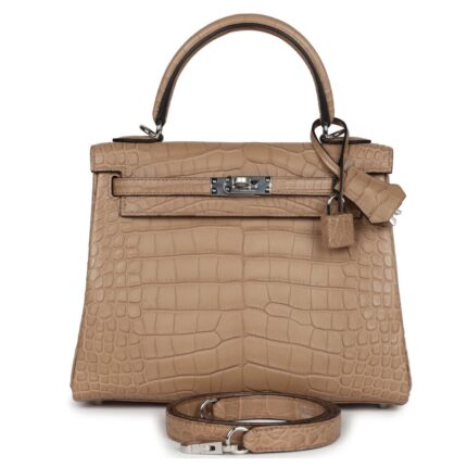 HERMÈS KELLY RETOURNE 25 CHAI MATTE ALLIGATOR PALLADIUM HARDWARE