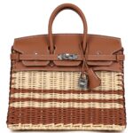 HERMÈS PICNIC BIRKIN 25 GOLD SWIFT AND STRIPE WICKER PALLADIUM HARDWARE