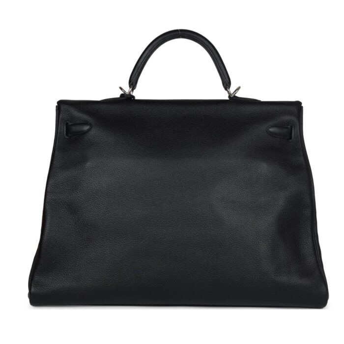 PRE-OWNED HERMÈS KELLY VOYAGE 50 BLACK EVERCOLOR PALLADIUM HARDWARE