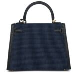 HERMÈS QUADRILLE KELLY SELLIER 25 BLACK SWIFT AND BLEU SAPHIR TOILE GOLD HARDWARE