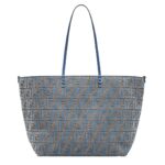 FENDI ROLL LARGE LIGHT BLUE FF JACQUARD VELVET SHOPPER