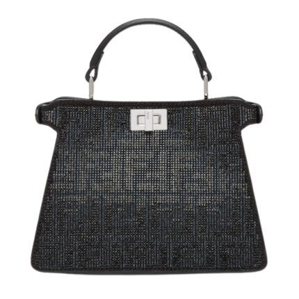 FENDI PEEKABOO ISEEU PETITE BLACK SUEDE BAG WITH FF IN CRYSTALS AND STUDS