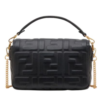 FENDI BAGUETTE MINI BLACK NAPPA LEATHER BAG WITH FF MOTIF