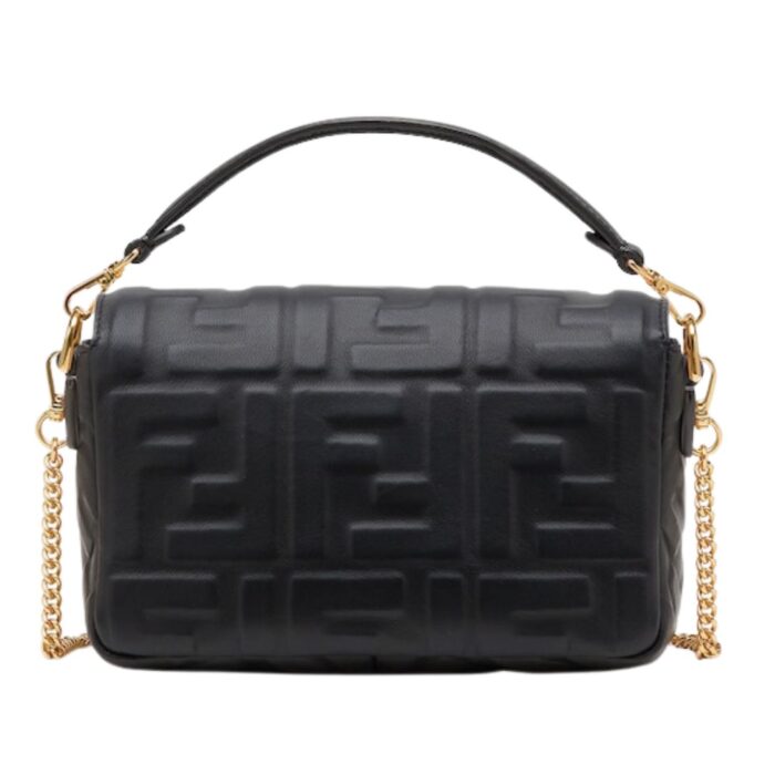 FENDI BAGUETTE MINI BLACK NAPPA LEATHER BAG WITH FF MOTIF