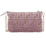 FENDI BAGUETTE POUCH MAUVE PINK JACQUARD FF VELVET POUCH WITH CHAIN