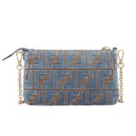 FENDI BAGUETTE POUCH LIGHT BLUE JACQUARD FF VELVET POUCH WITH CHAIN