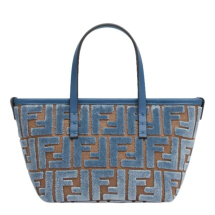 FENDI ROLL MINI LIGHT BLUE FF JACQUARD VELVET MINI BAG
