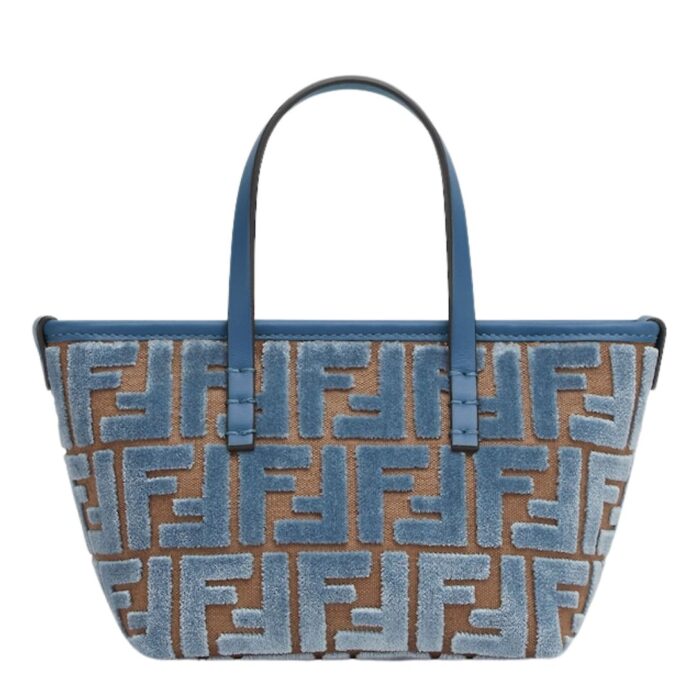 FENDI ROLL MINI LIGHT BLUE FF JACQUARD VELVET MINI BAG