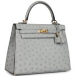 HERMÈS KELLY SELLIER 25 BLEU GLACIER OSTRICH GOLD HARDWARE
