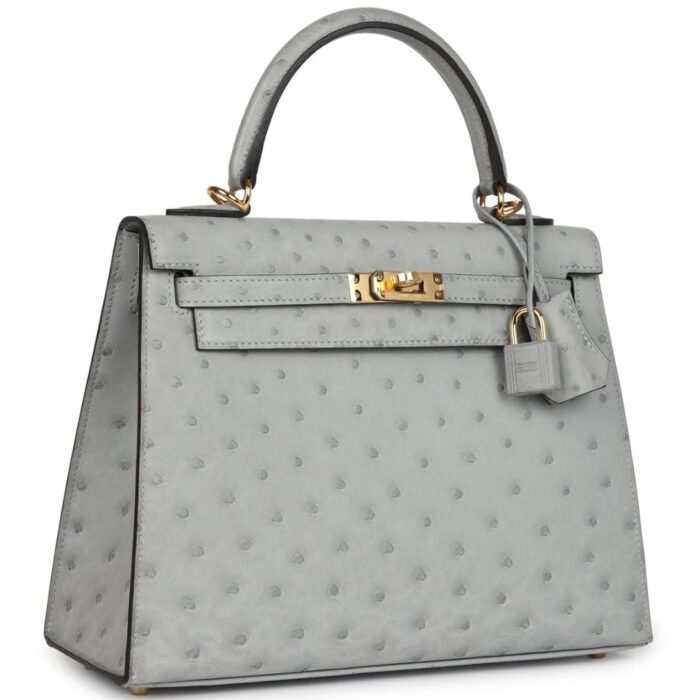 HERMÈS KELLY SELLIER 25 BLEU GLACIER OSTRICH GOLD HARDWARE