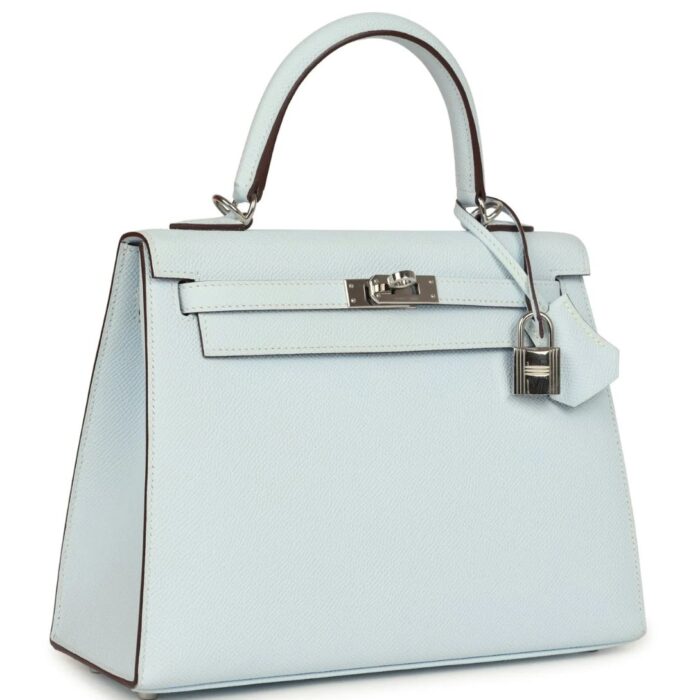 PRE-OWNED HERMÈS KELLY SELLIER 25 BLEU BRUME EPSOM PALLADIUM HARDWARE