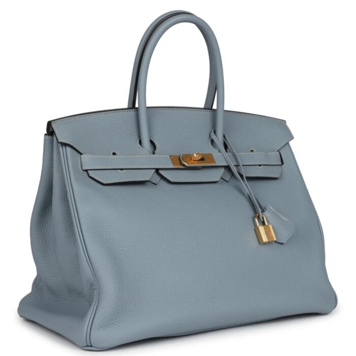PRE-OWNED HERMÈS BIRKIN 35 BLEU LIN TOGO GOLD HARDWARE