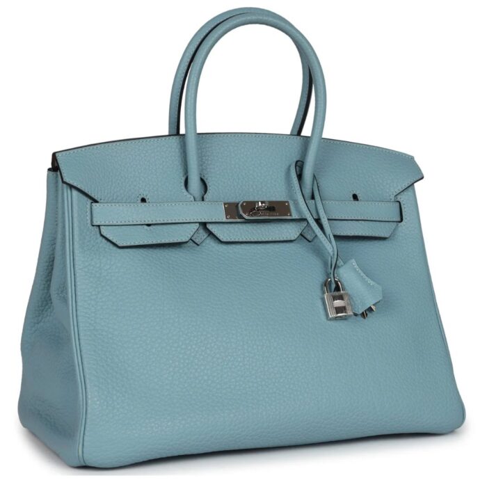 PRE-OWNED HERMÈS BIRKIN 35 CIEL TOGO PALLADIUM HARDWARE