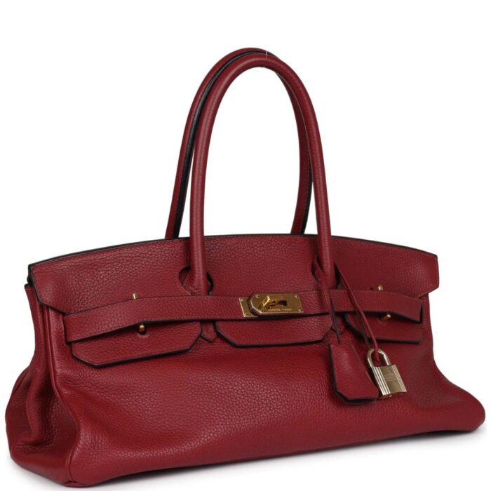 PRE-OWNED HERMÈS SHOULDER BIRKIN 42 JPG ROUGE H CLEMENCE GOLD HARDWARE