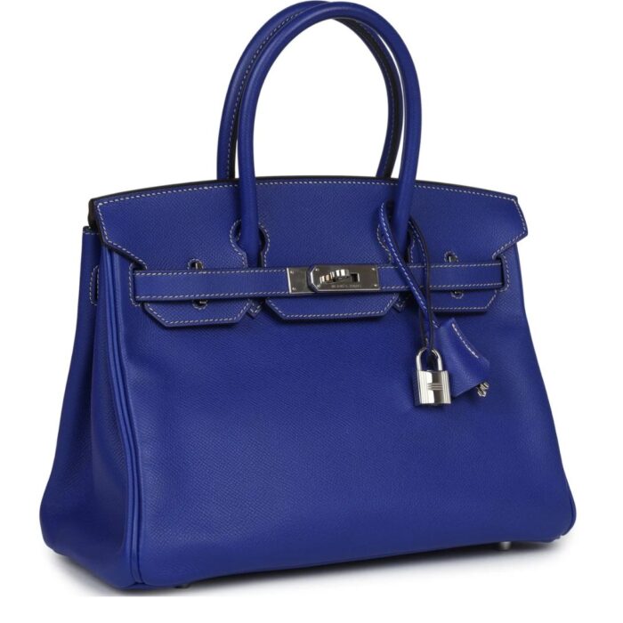 PRE-OWNED HERMÈS BIRKIN 30 BLEU ELECTRIC CANDY EPSOM PALLADIUM HARDWARE