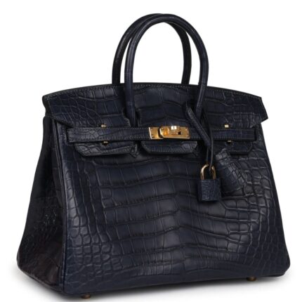 HERMÈS BIRKIN 25 BLEU INDIGO MATTE ALLIGATOR GOLD HARDWARE