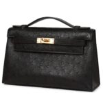HERMÈS KELLY POCHETTE BLACK OSTRICH GOLD HARDWARE