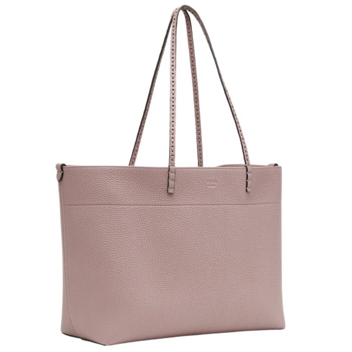 FENDI MEDIUM ROLL BAG MAUVE PINK SELLERIA SHOPPER WITH 218 HAND-SEWN TOPSTITCHES