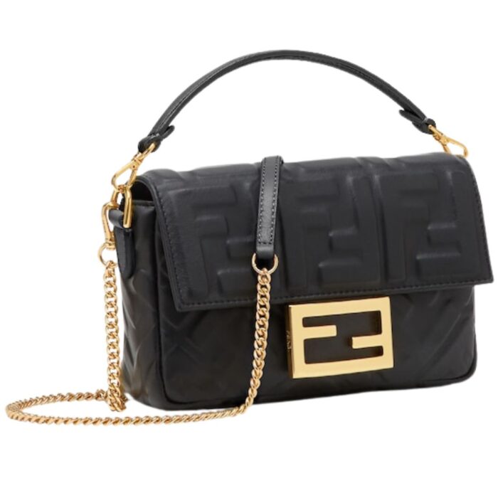 FENDI BAGUETTE MINI BLACK NAPPA LEATHER BAG WITH FF MOTIF