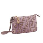 FENDI BAGUETTE POUCH MAUVE PINK JACQUARD FF VELVET POUCH WITH CHAIN