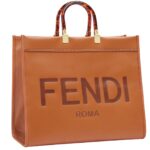 FENDI SUNSHINE LARGE BROWN LEATHER SHOPPER