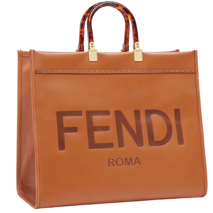 FENDI SUNSHINE LARGE BROWN LEATHER SHOPPER