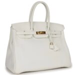 PRE-OWNED HERMÈS BIRKIN 35 WHITE CLEMENCE GOLD HARDWARE