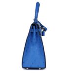 HERMÈS KELLY SELLIER 25 BLEUET OSTRICH PALLADIUM HARDWARE