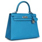 HERMÈS KELLY SELLIER 25 BLEU ZANZIBAR CHEVRE PALLADIUM HARDWARE
