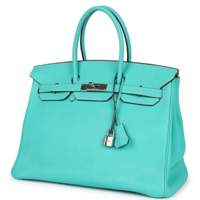 PRE-OWNED HERMÈS BIRKIN 35 LAGON TOGO PALLADIUM HARDWARE