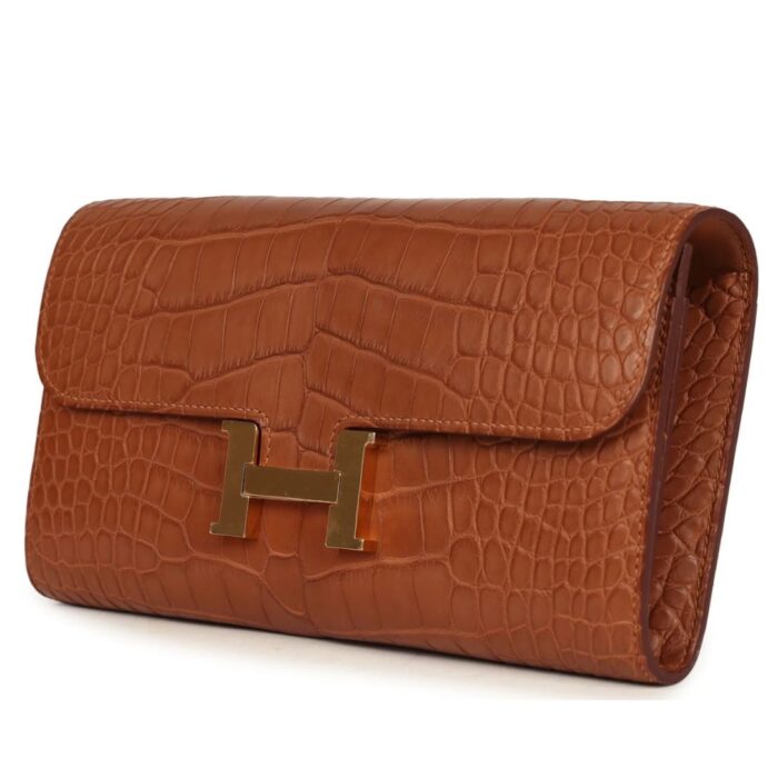 HERMÈS CONSTANCE WALLET TO GO GOLD MATTE ALLIGATOR GOLD HARDWARE