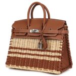HERMÈS PICNIC BIRKIN 25 GOLD SWIFT AND STRIPE WICKER PALLADIUM HARDWARE