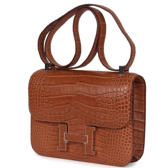 HERMÈS CONSTANCE 1-24 GOLD MATTE ALLIGATOR MARQUETTE PALLADIUM HARDWARE
