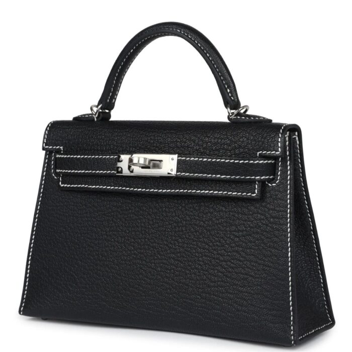 HERMÈS SPECIAL ORDER HSS KELLY SELLIER 20 BLACK CHEVRE MYSORE PALLADIUM HARDWARE