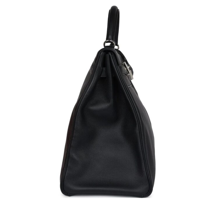 PRE-OWNED HERMÈS KELLY VOYAGE 50 BLACK EVERCOLOR PALLADIUM HARDWARE