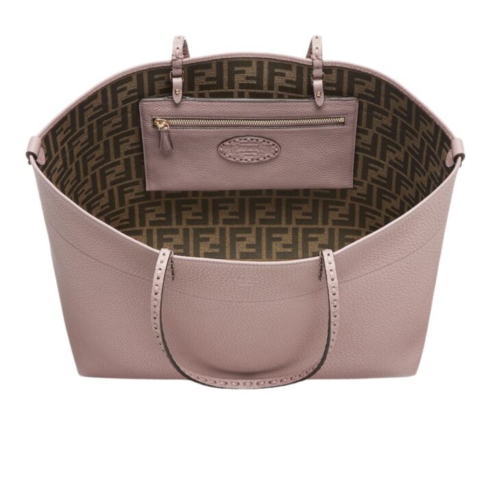 FENDI MEDIUM ROLL BAG MAUVE PINK SELLERIA SHOPPER WITH 218 HAND-SEWN TOPSTITCHES