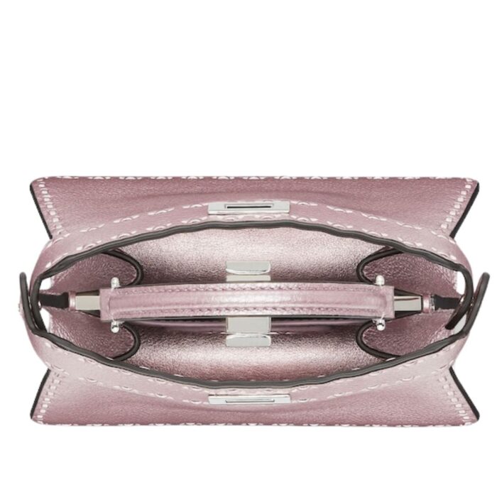 FENDI PEEKABOO ISEEU PETITE METALLIC PINK SELLERIA BAG WITH 306 HAND-SEWN TOPSTITCHES