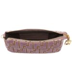 FENDI BAGUETTE POUCH MAUVE PINK JACQUARD FF VELVET POUCH WITH CHAIN