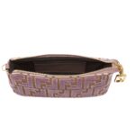 FENDI BAGUETTE POUCH MAUVE PINK JACQUARD FF VELVET POUCH WITH CHAIN