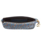 FENDI BAGUETTE POUCH LIGHT BLUE JACQUARD FF VELVET POUCH WITH CHAIN