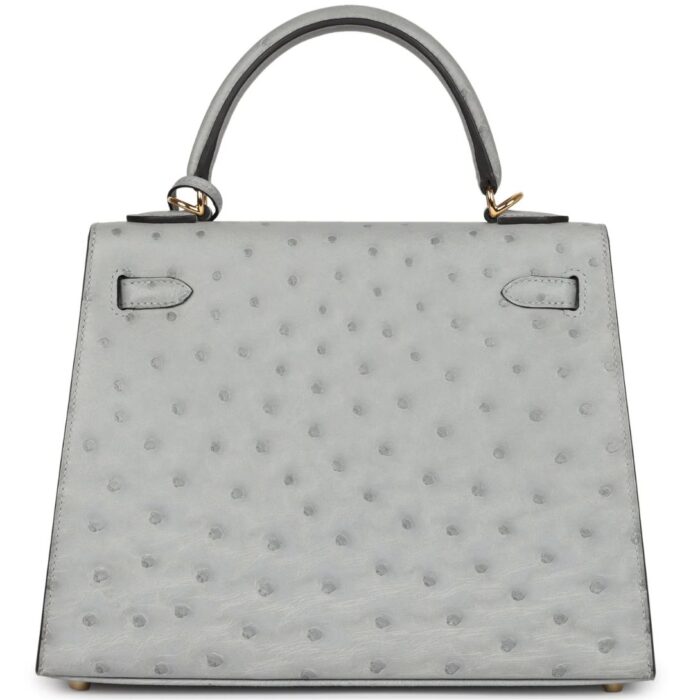 HERMÈS KELLY SELLIER 25 BLEU GLACIER OSTRICH GOLD HARDWARE